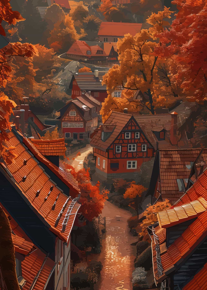 Autumn Village Scene