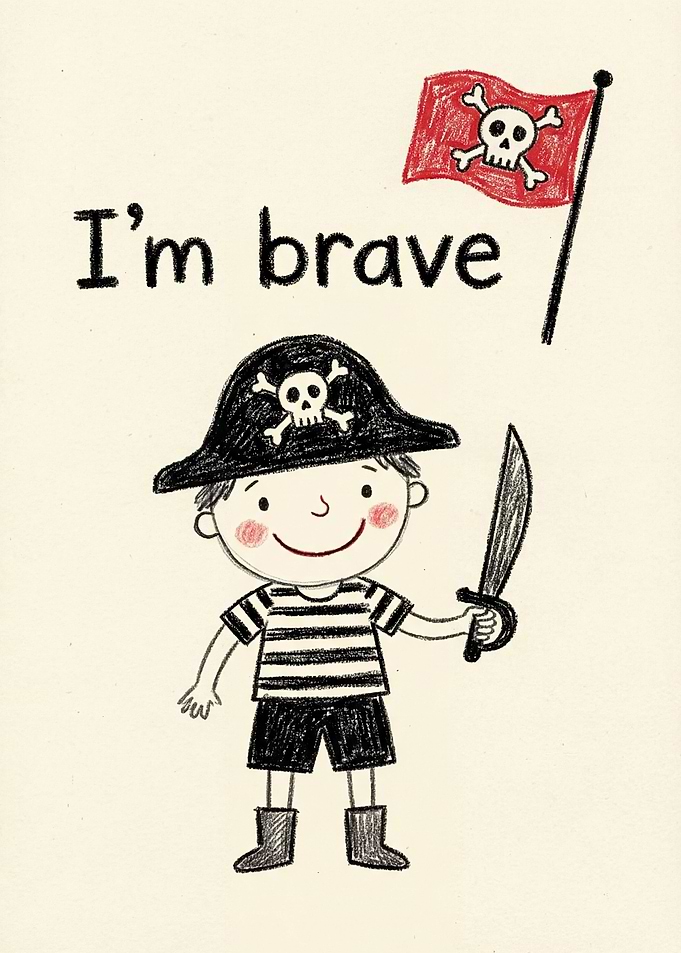 Brave Pirate Boy with Sword and Flag