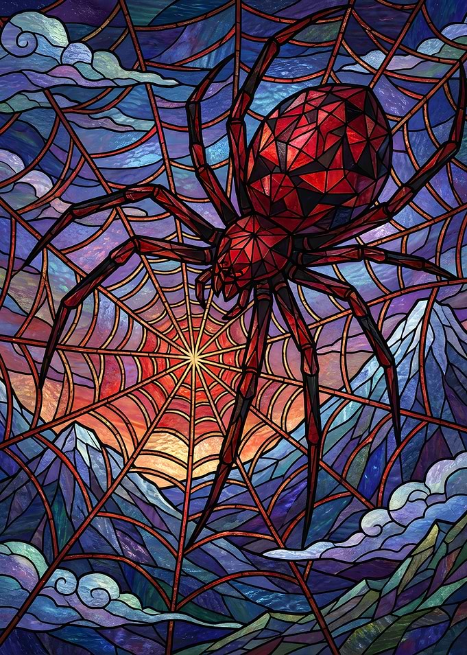 Stained Glass Spiderweb Sunset