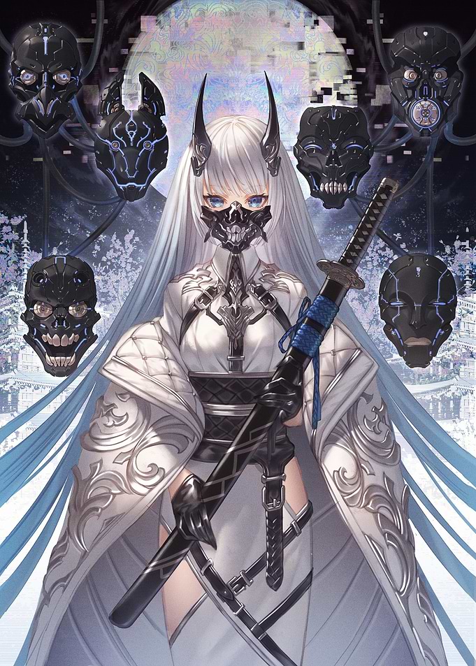 Cyberpunk Anime Warrior with Katana