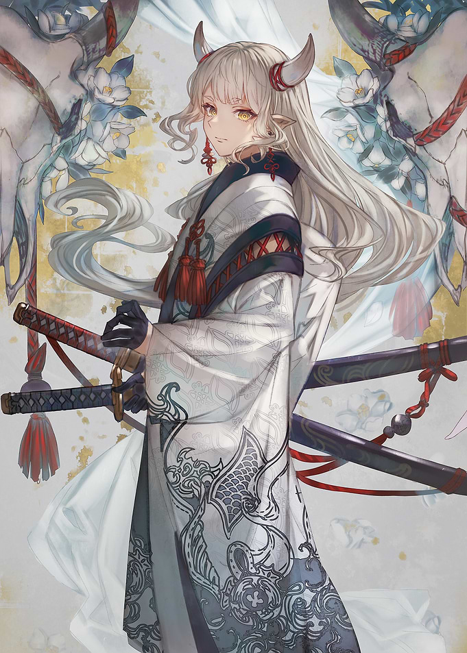 Anime girl with horns and swords