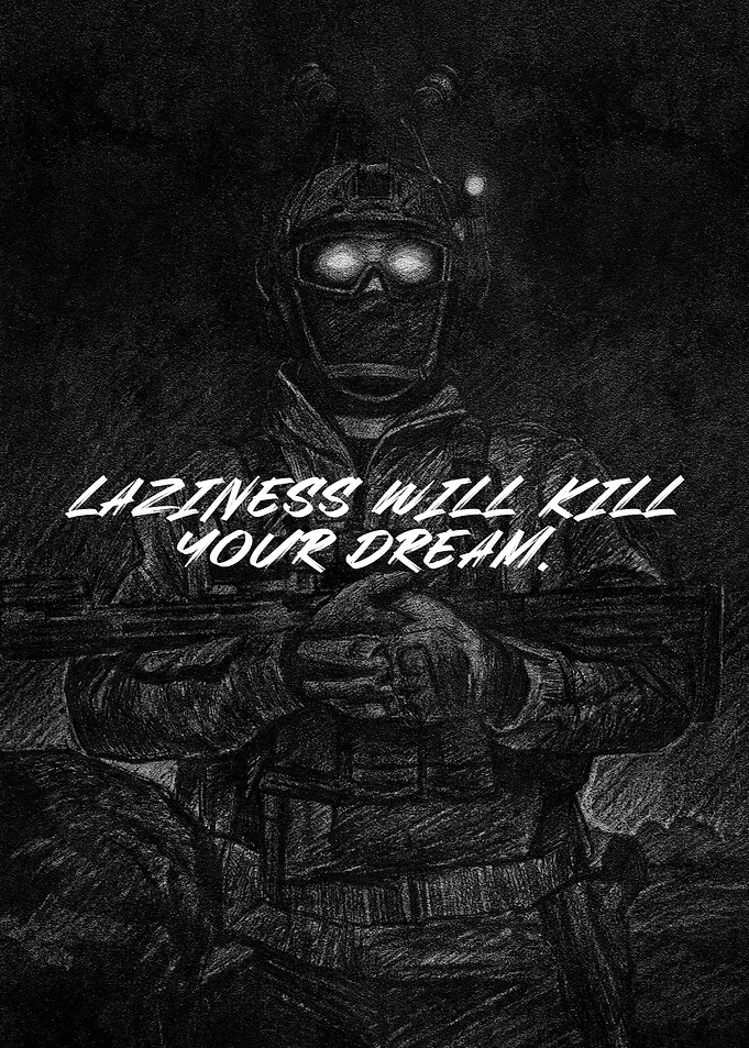 Inspirational Soldier Poster – “Laziness Will Kill Your Dream” Motivational Wall Art