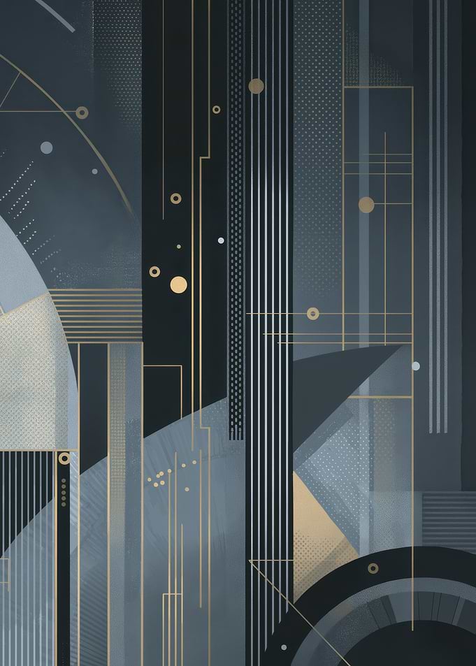 Abstract Geometric Cityscape with Gold Accents