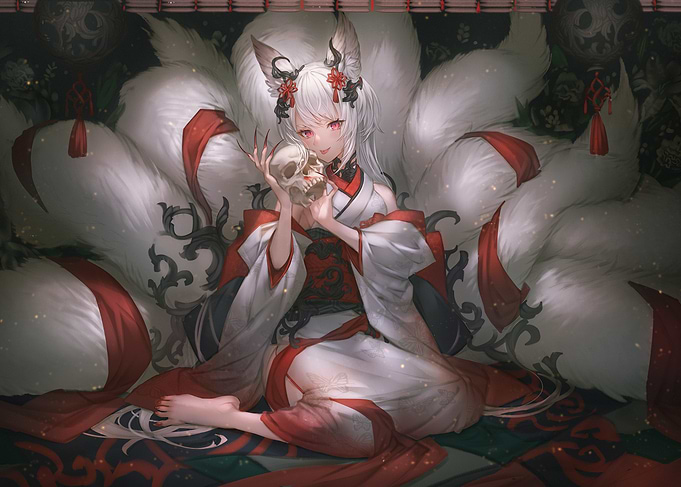 Kitsune holding a skull