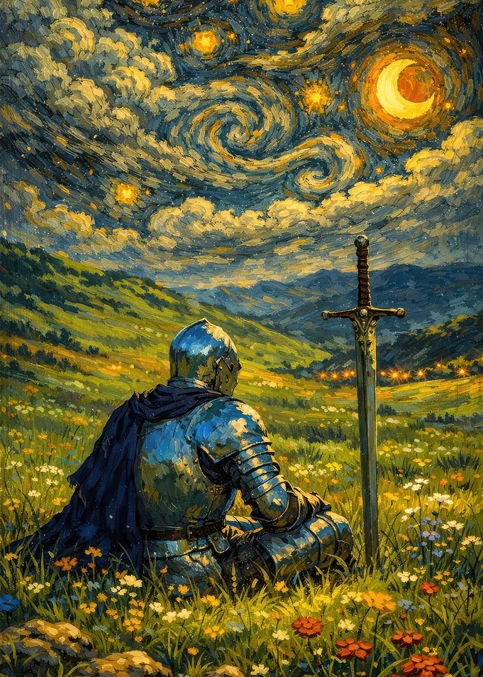 Knight in a starry field