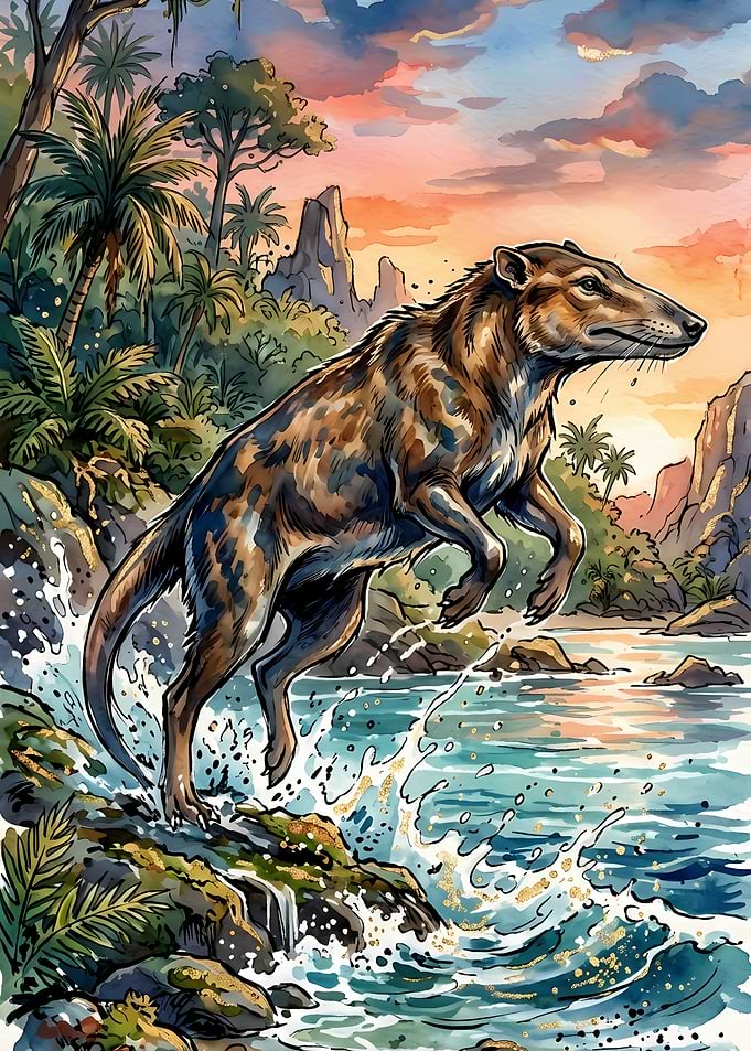 Ancient Mammal Leaping into Water