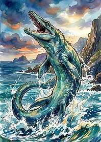 Mosasaurus Emerging from Water