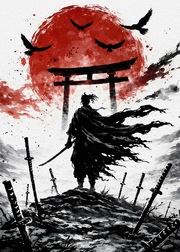 Samurai Warrior Under a Red Sun