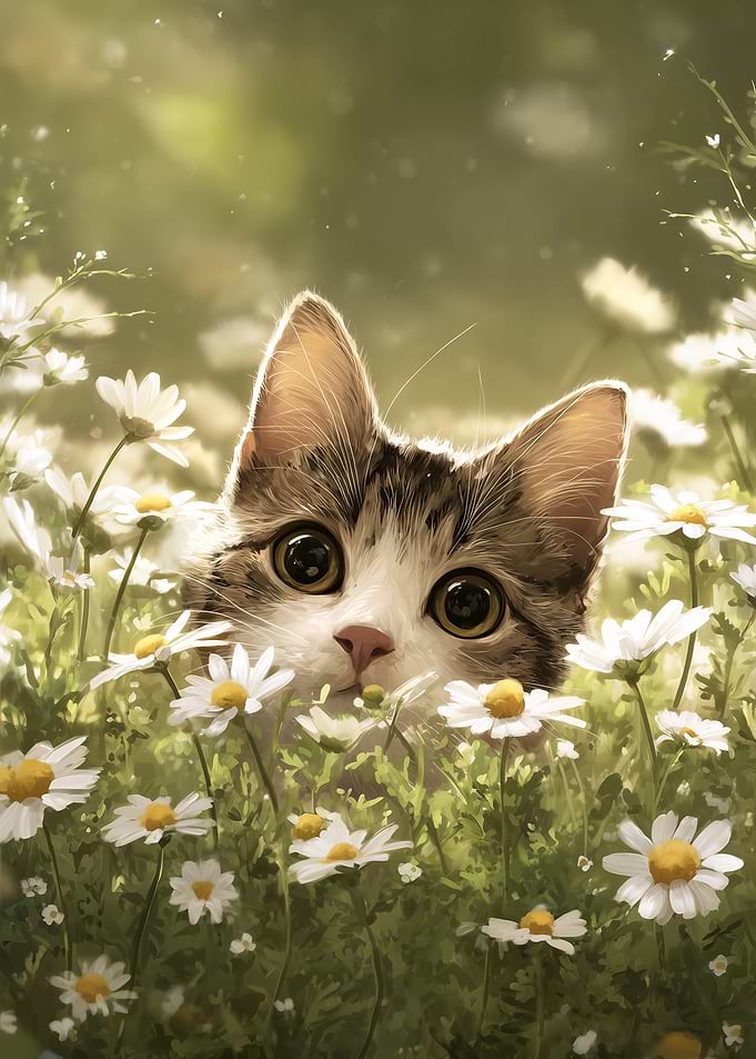 Kitten and Daisies