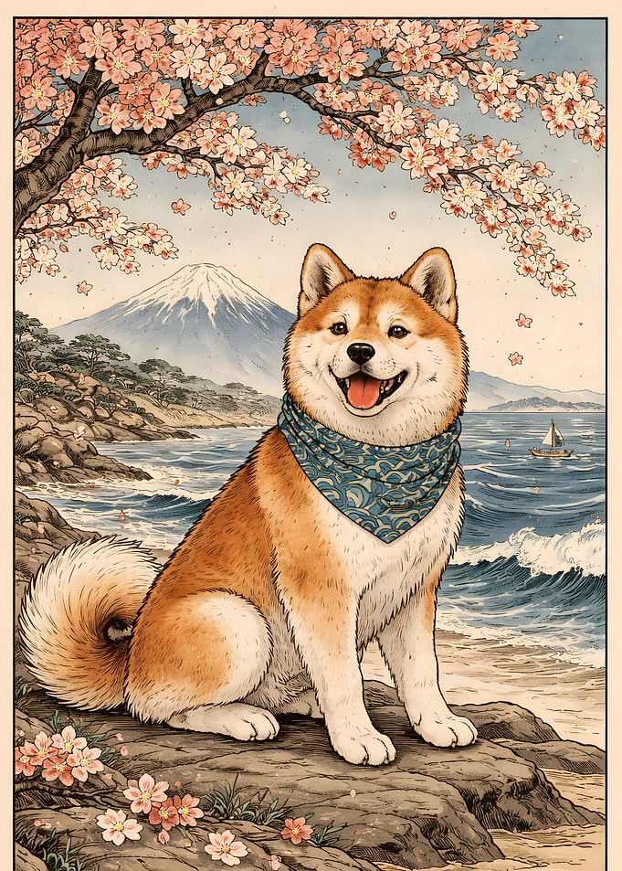 Shiba Inu by Mount Fuji