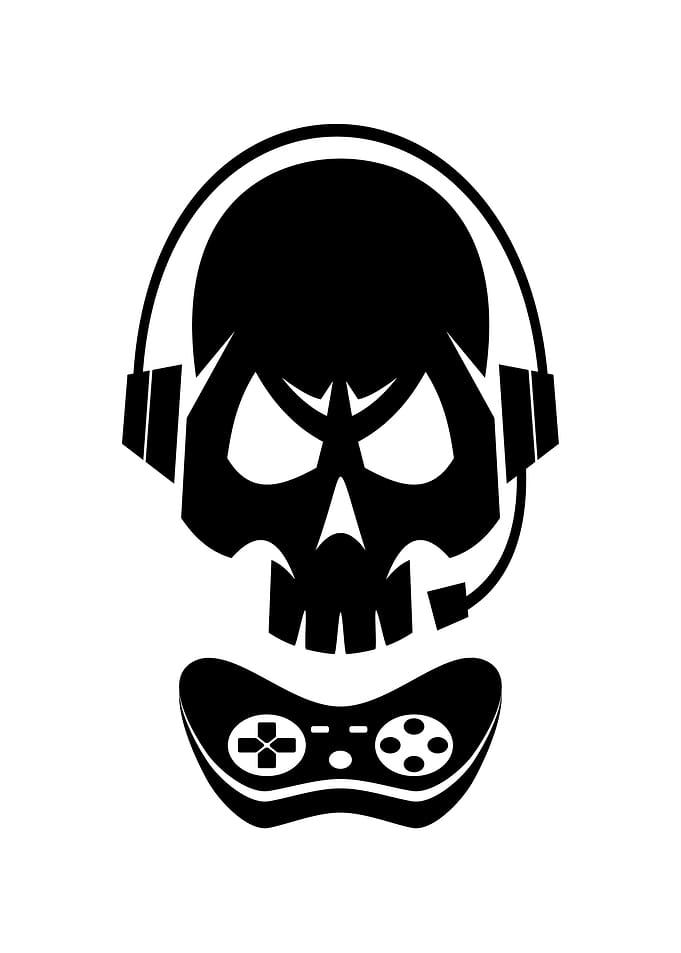 Gaming Skull with Headphones and Controller