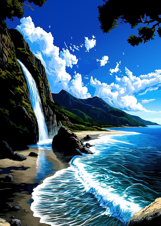 Waterfall on a Coastal Cliff