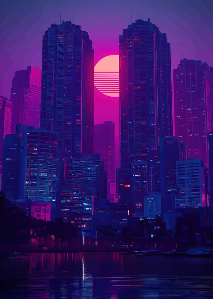 Retro Cityscape at Sunset
