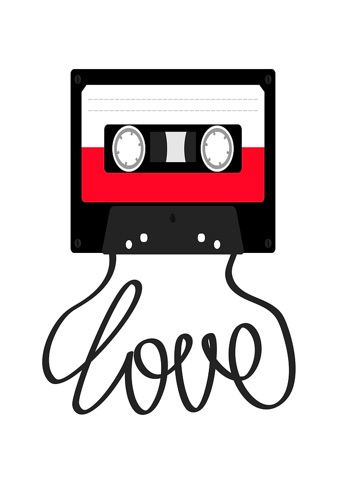 Cassette tape with love word art