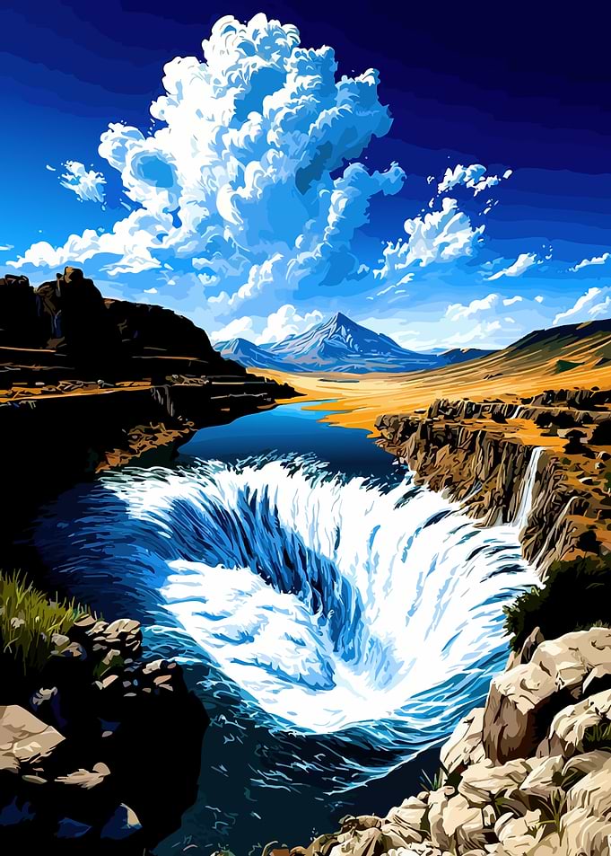 Dramatic Waterfall in a Mountain Landscape