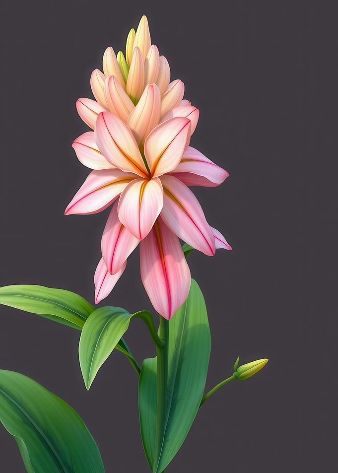 Pink and Yellow Flower with Green Leaves