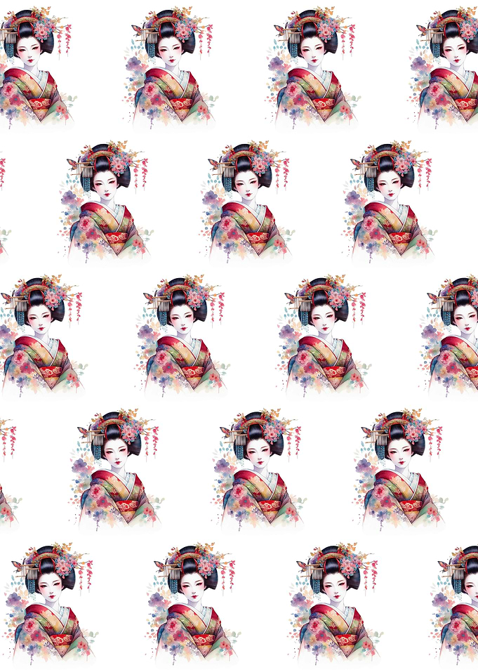 Watercolor Geisha Pattern