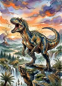 Roaring Dinosaur in a Prehistoric Landscape