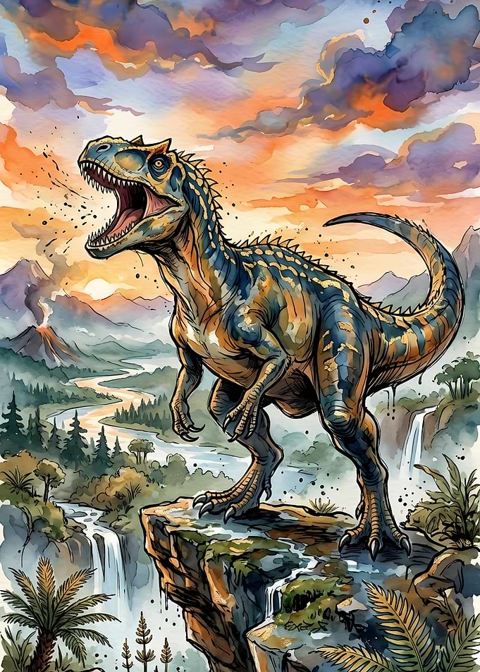 Roaring Dinosaur in a Prehistoric Landscape