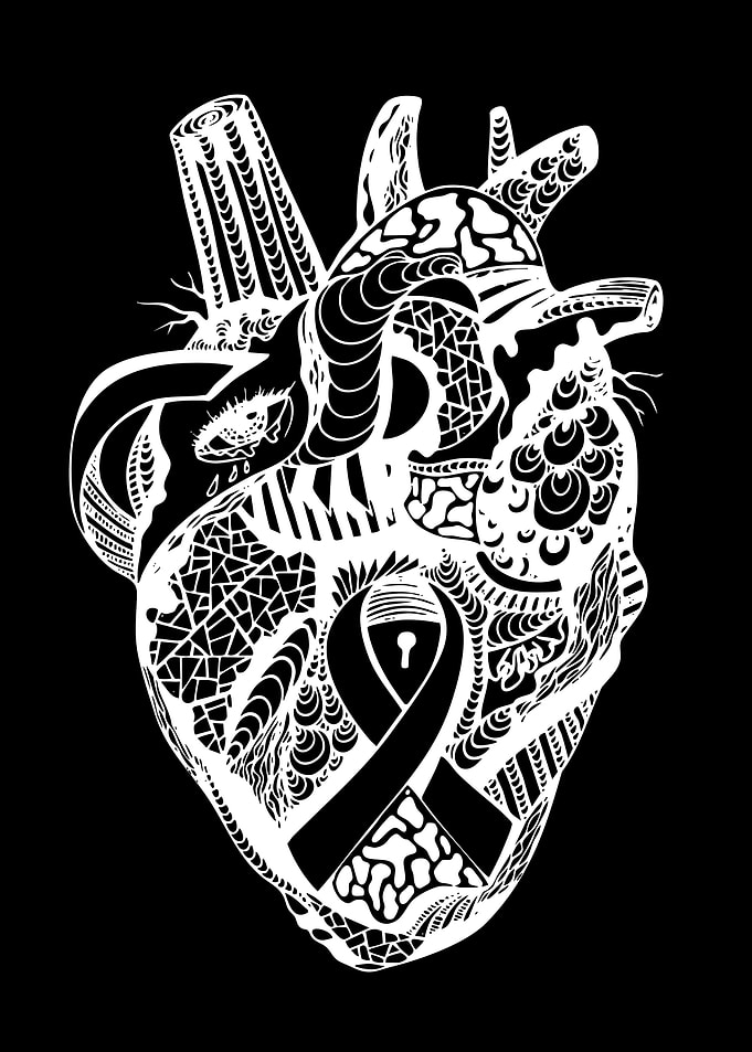 Ornate Heart with Black Ribbon