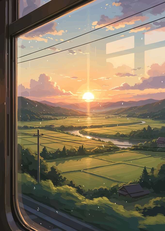 Train Window View at Sunset
