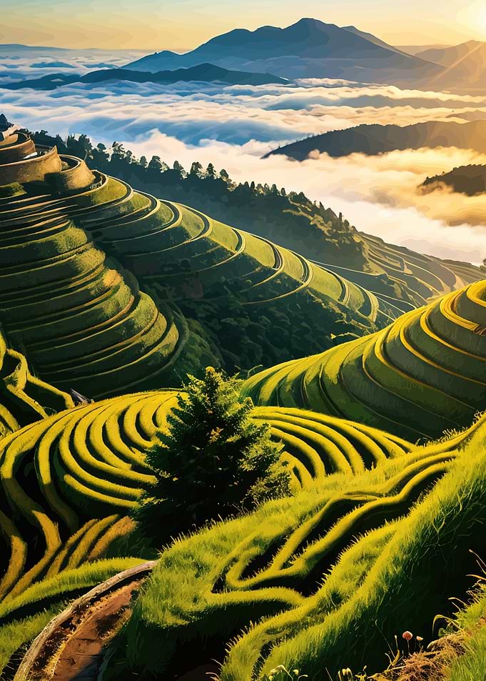 Terraced Rice Fields at Sunrise