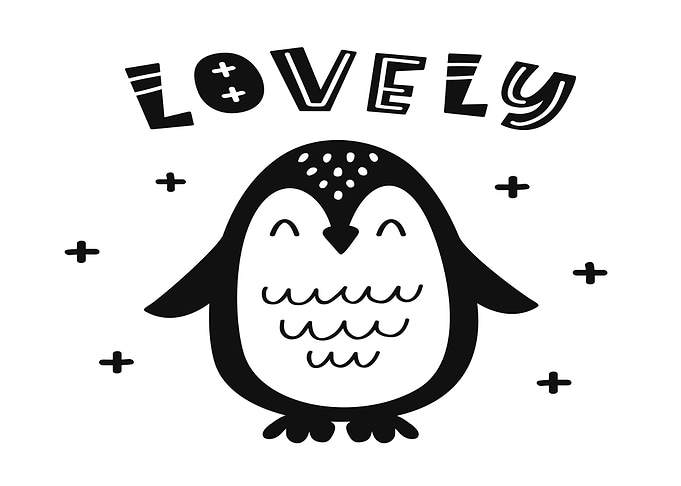 Cute Penguin with 'Lovely' Text