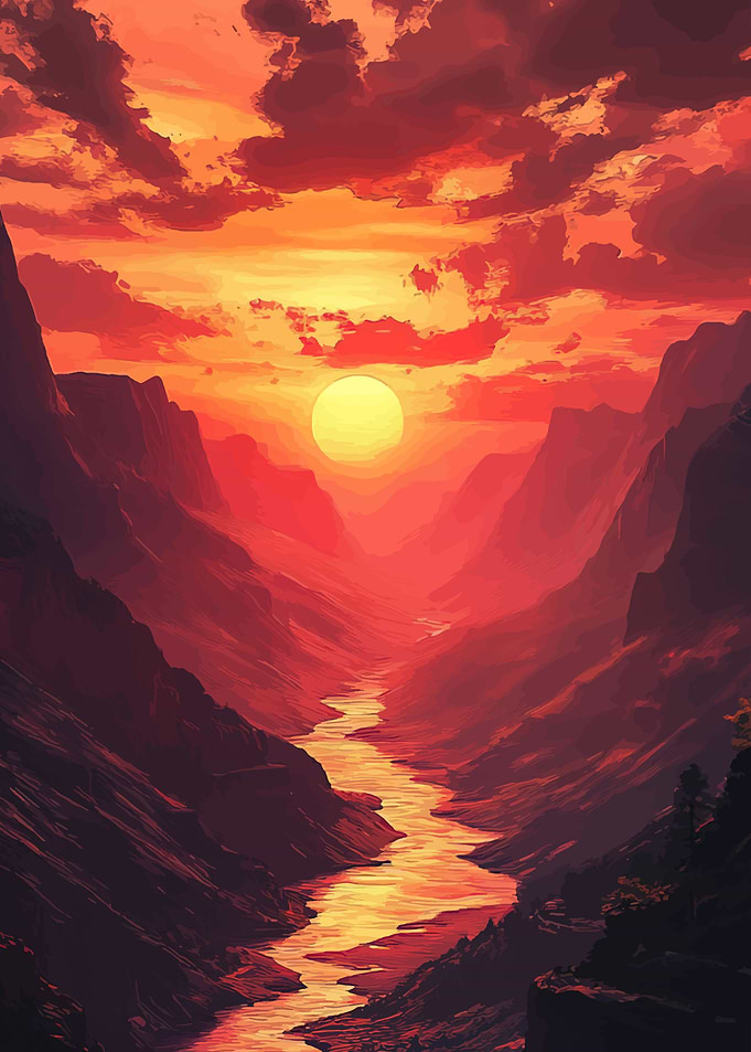 Sunset Over a Mountain River