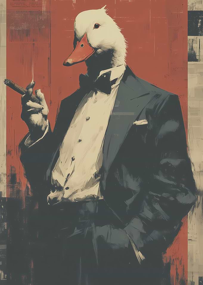 Dapper Duck in Tuxedo Smoking Cigar