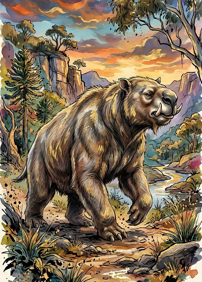 Prehistoric Bear-like Creature in a Landscape