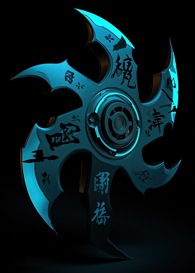 Futuristic Shuriken with Japanese Kanji