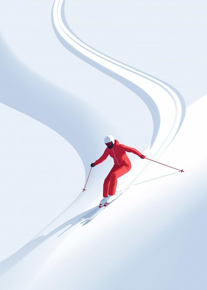 Skier in Red Suit on Snowy Slope