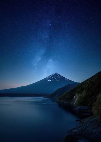 Mount Fuji under Starry Night Sky