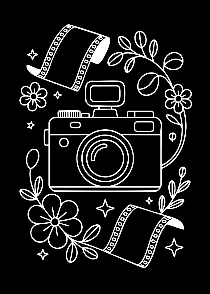 Retro Camera with Film and Flowers