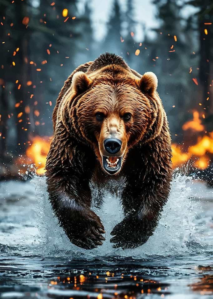 Aggressive Bear Charging Through Water