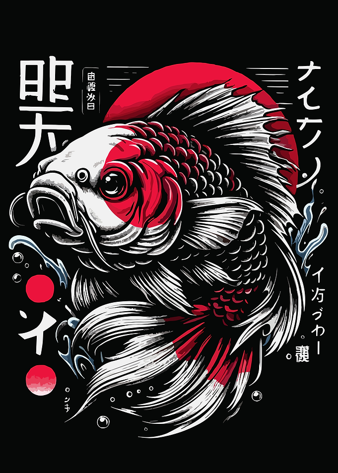 Japanese Koi Fish with Sun