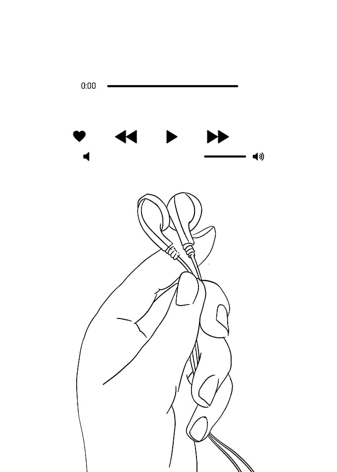 Hand holding heart-shaped earbuds