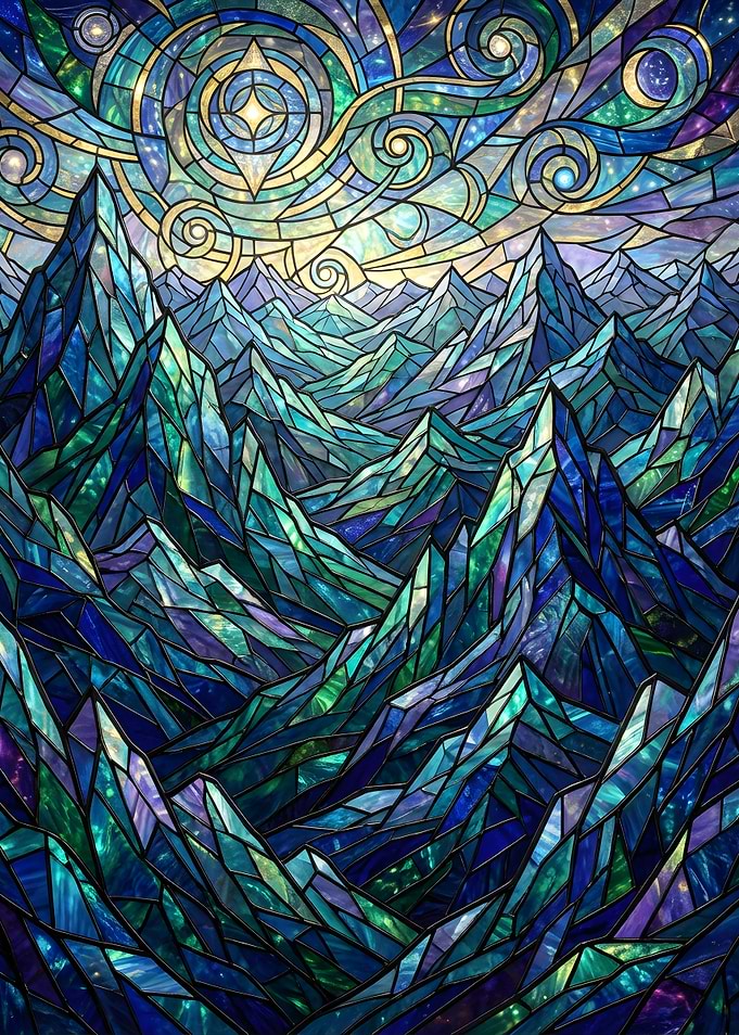 Stained Glass Mountain Landscape