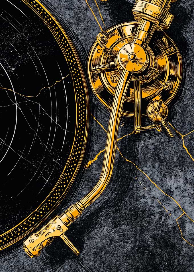 Vintage Vinyl Turntable Gold Art