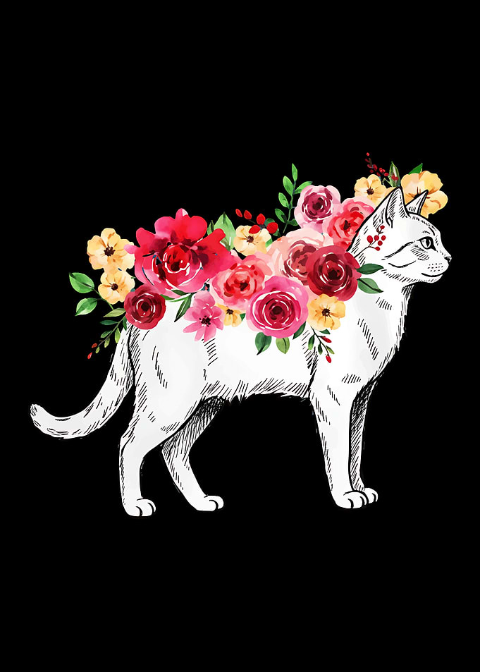 White Cat with Floral Embellishments