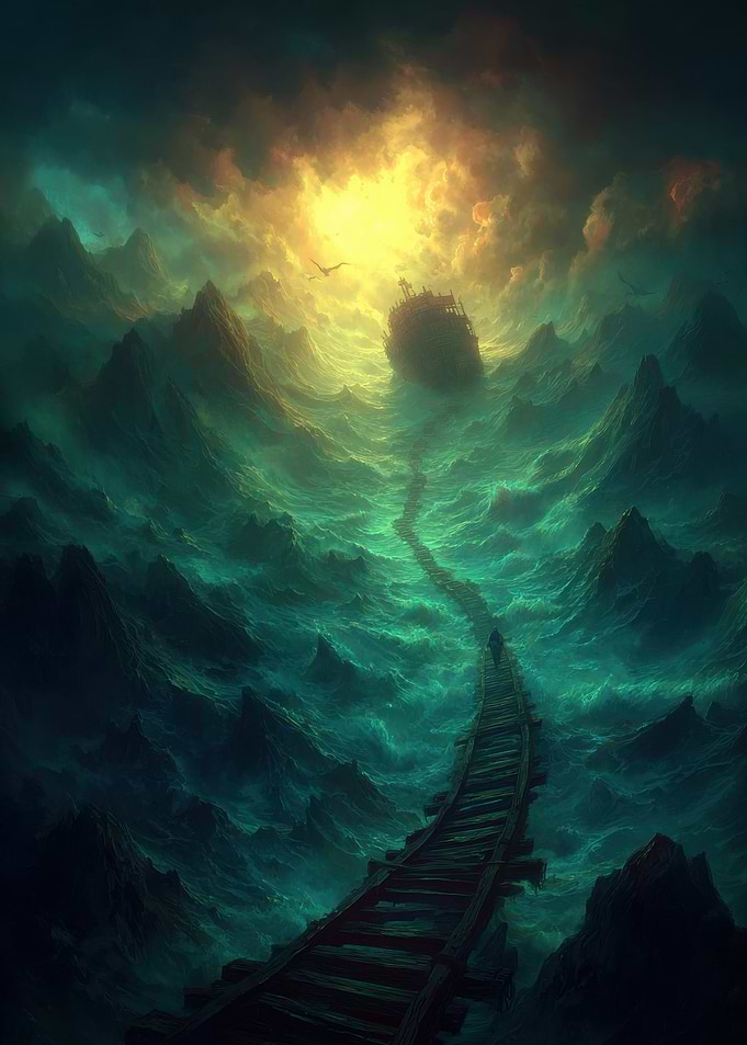 Surreal Train Tracks in Stormy Seas