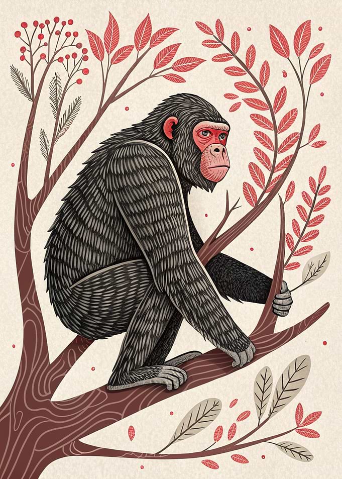 Chimpanzee Sitting on a Tree Branch
