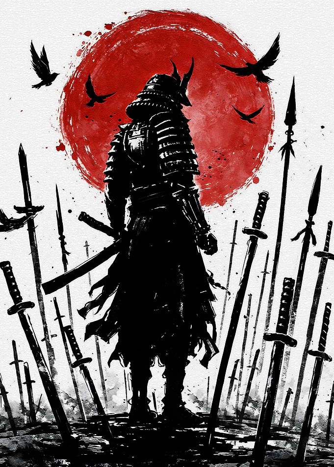 Samurai Warrior Amidst Swords