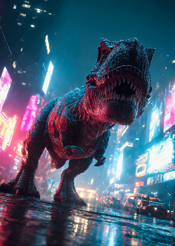 T-Rex In Cyberpunk City