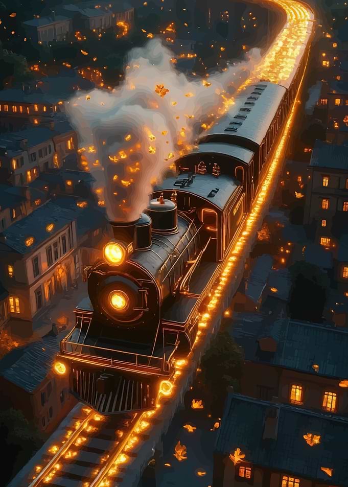Magical Train in a City at Night
