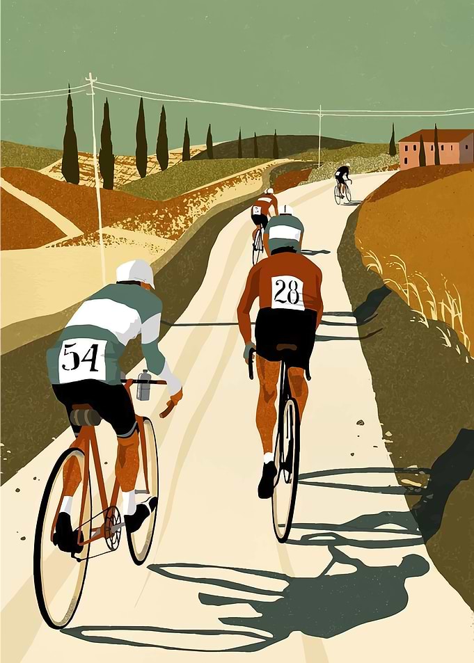 Cyclists racing on a Tuscan road