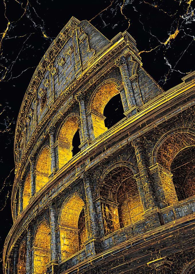 Roman Colosseum Gold Marble Art