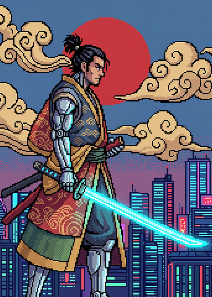 Cyberpunk Samurai with Neon Sword