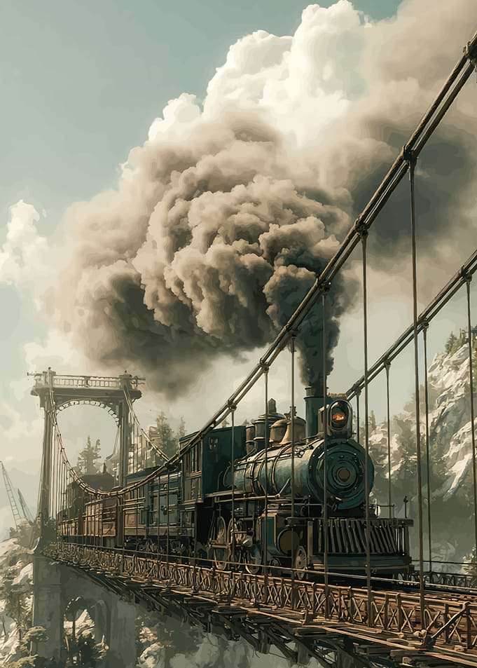 Steampunk Train on a Bridge