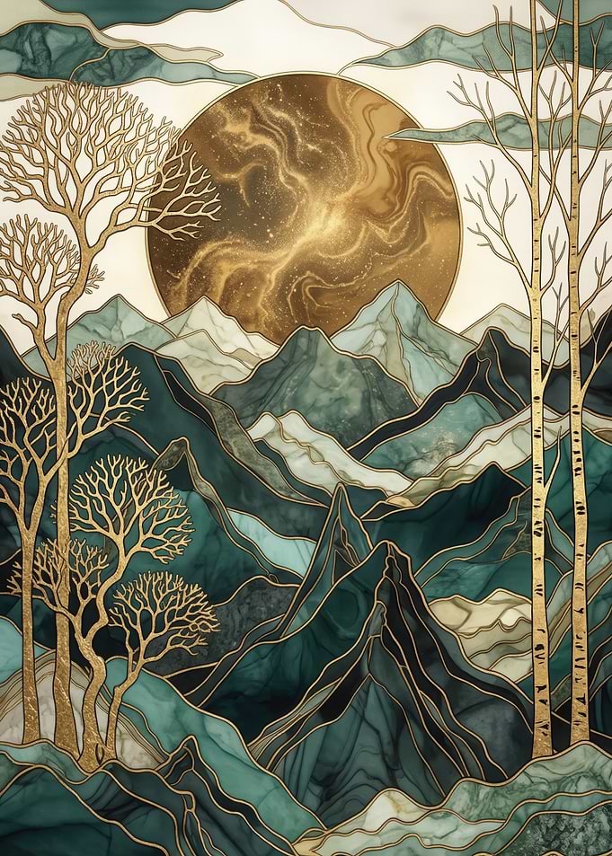 Golden Sun Over Emerald Mountains